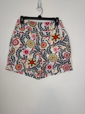 Boden High Waisted White Multi Floral Georgina Linen Shorts. Size 6.